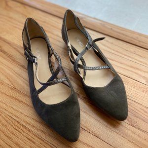 Nine West Lovecato Grey Suede/Crocodile Ballet Flats, Size 8